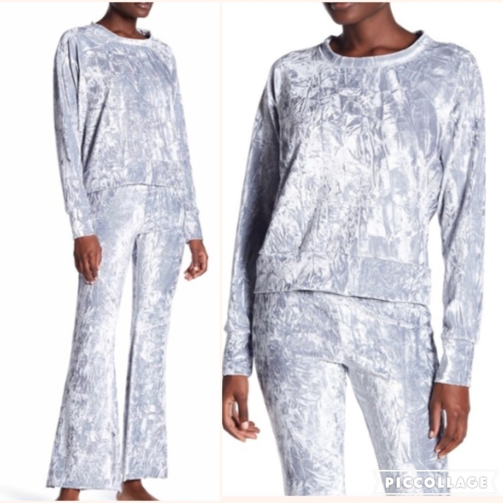 Free Press Crushed Velvet Flare Pants Silver C11